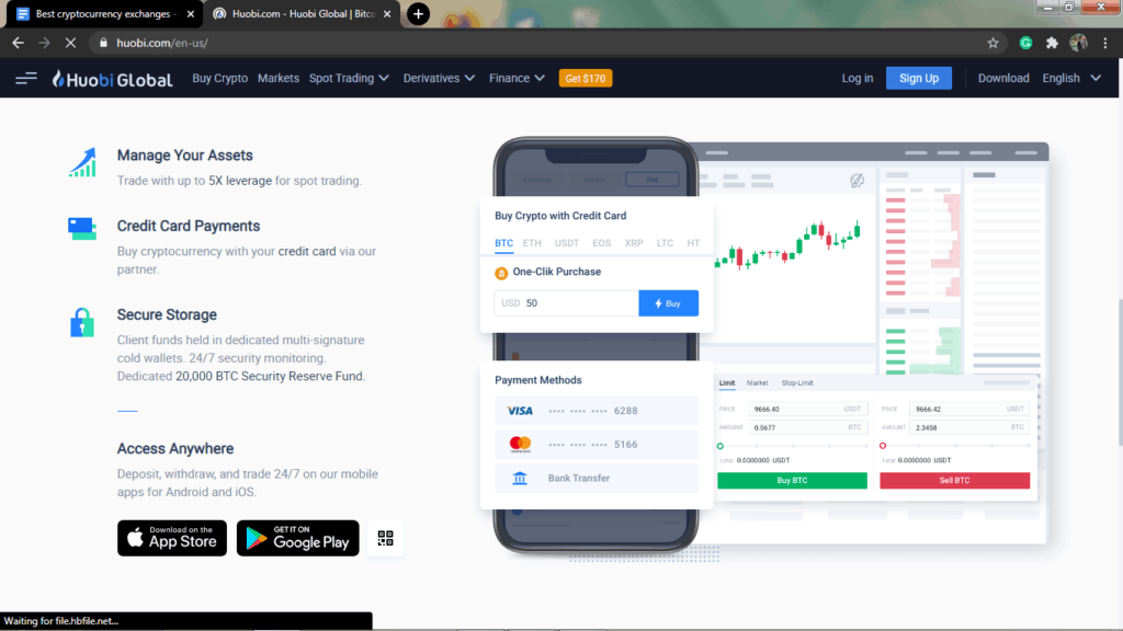 Payment methods supported by Huobi