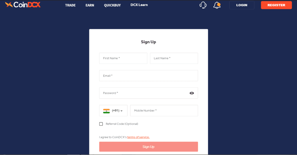 CoinDCX Signup