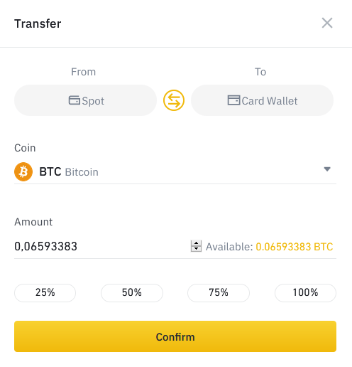 Transferring funds to your Card wallet 