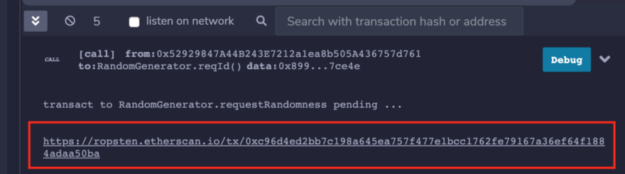 How to Generate Random Numbers on Ethereum Using VRF 9 Figure 11: Etherscan transaction address