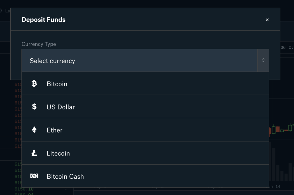 How to transfer from Coinbase to Coinbase Pro ? 4 Select the currency type