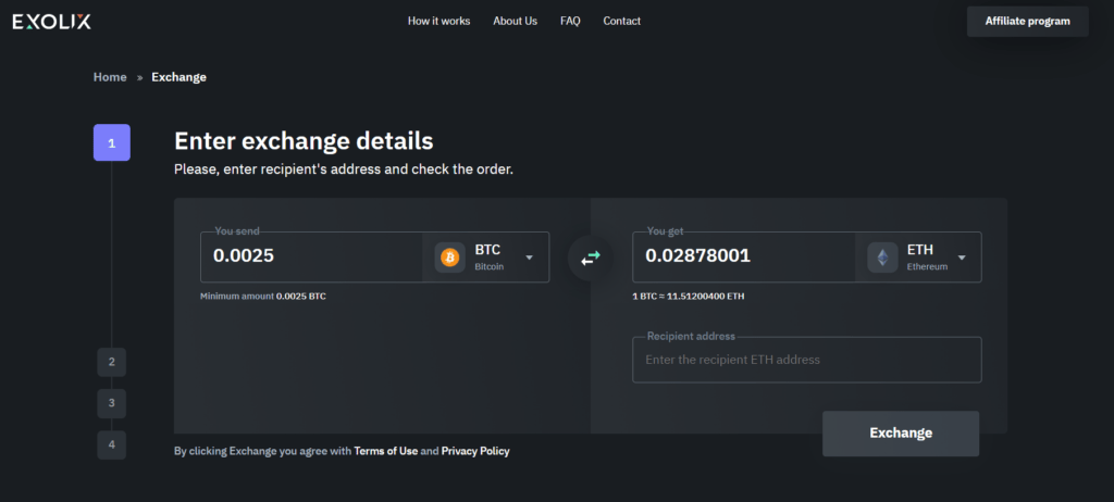 Exolix Review : Buy Crypto Without KYC 4 Exolix Transaction
