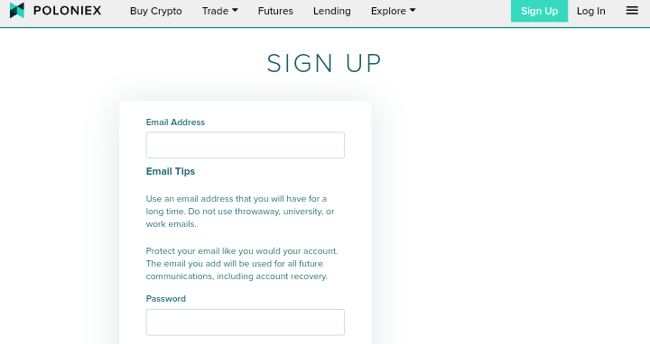 Sign up at Poloniex