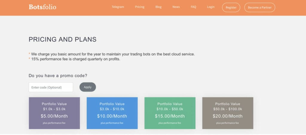Botsfolio fees 