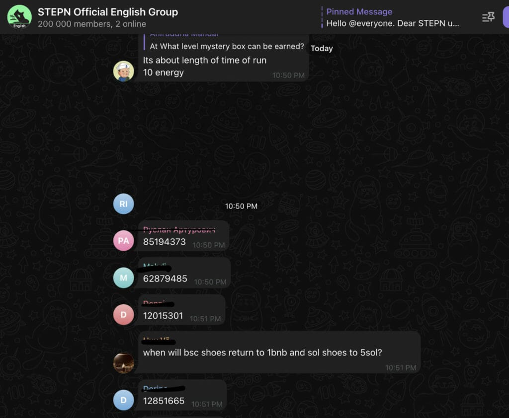 STEPN Activation code through Telegram