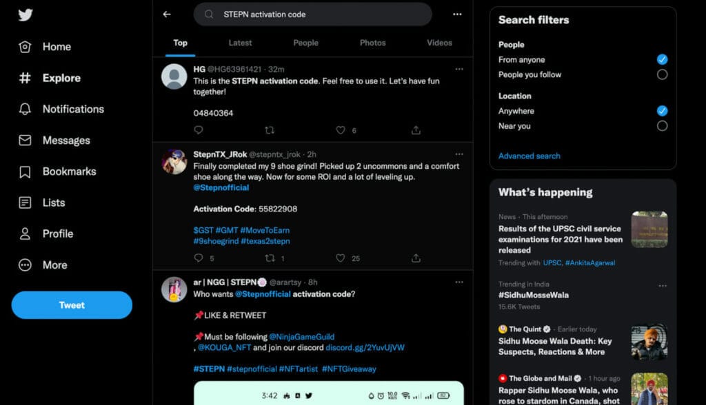 STEPN code through Twitter