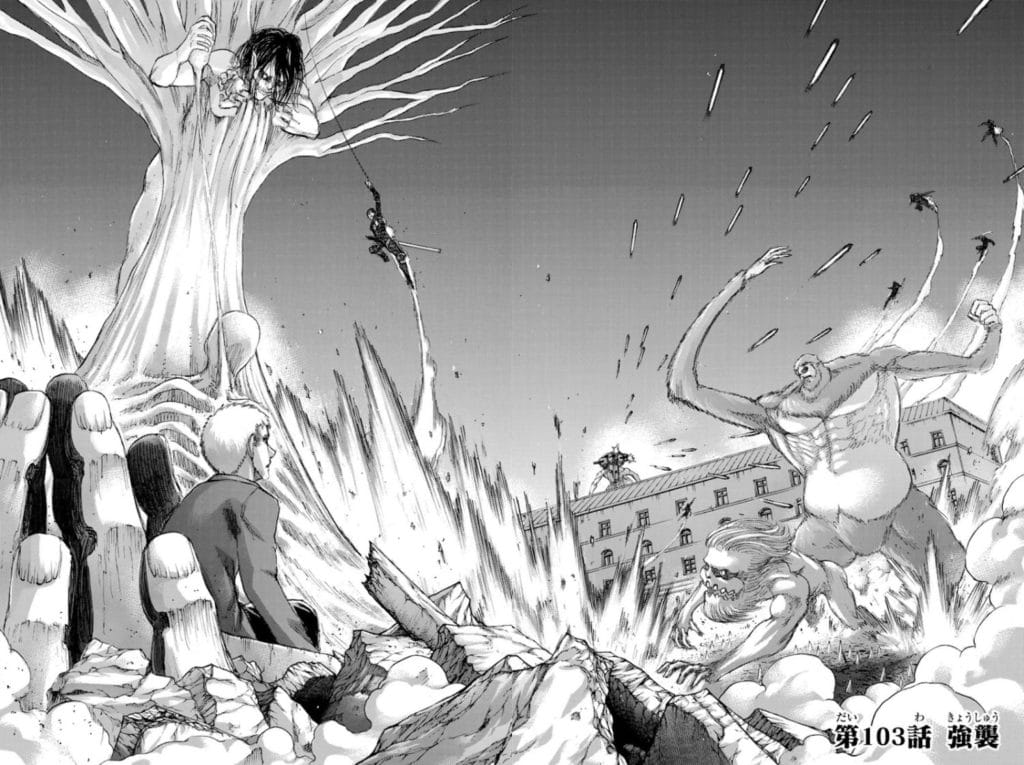 Eren's Charge in Liberio (Manga Chapter 106): 