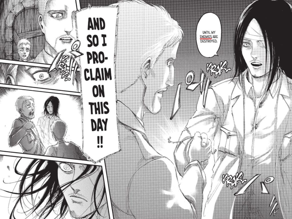 Eren's Disregard for Collateral Damage (Various Manga Chapters): 