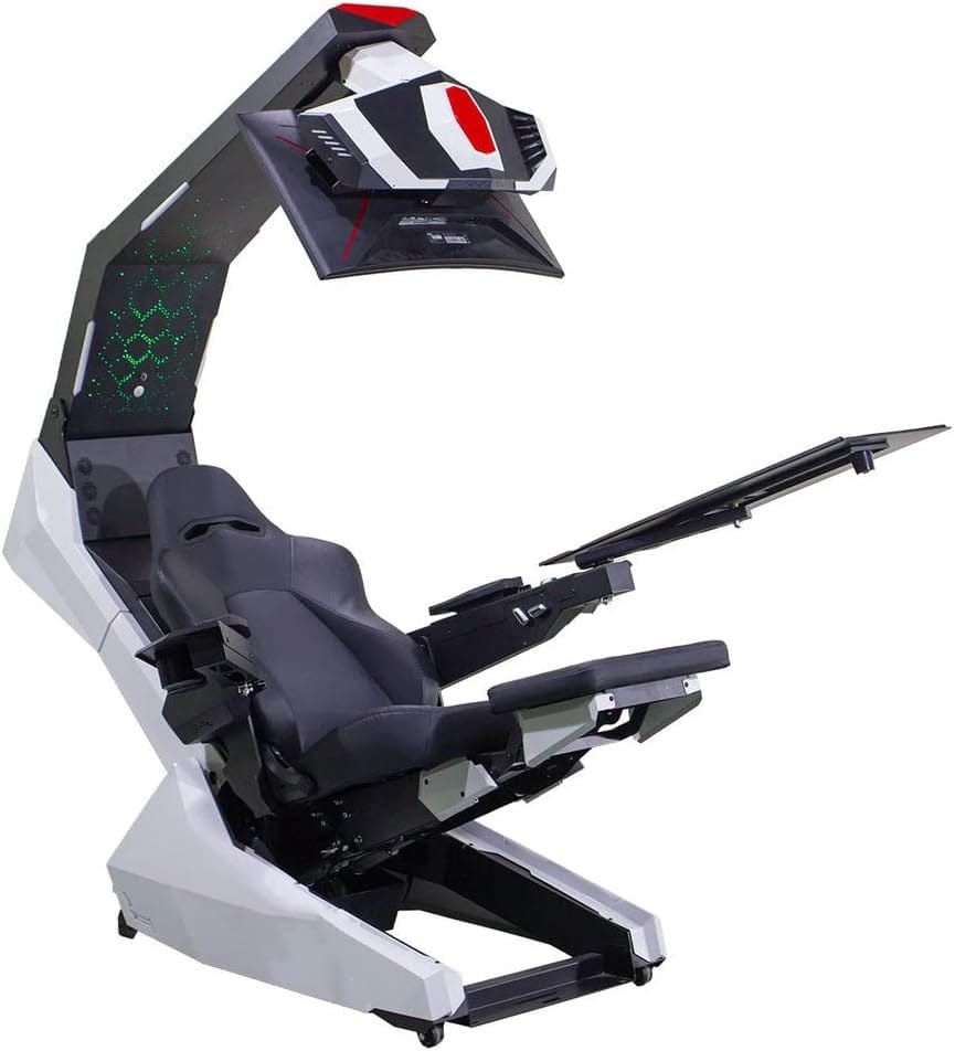 Best Gaming Stations | DIVE into the BATTLE ARENA NOW! 2 IMPERATOR WORKS R1 Pro White Computer Workstation with Massage PU Racing Gaming Chair and Speakers and Support 3 Monitors Zero Gravity Cockpit